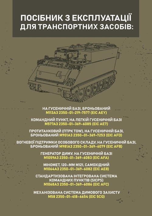Посібник з експлуатації для транспортних засобів: M113A3 2350–01–219–7577 (EIC AEY), M577A3 2350–01–369–6085 (EIC AE7)